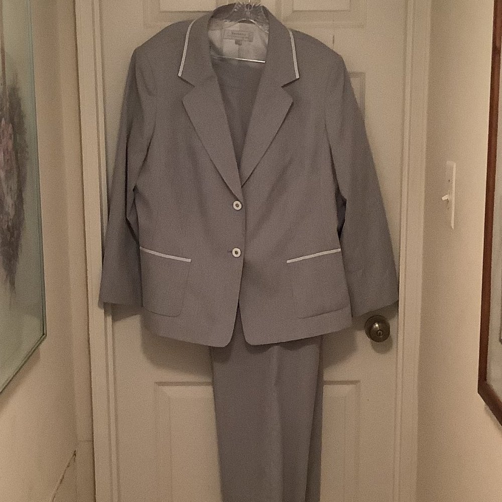 Blue & White Pin-Stripe Pants Suit